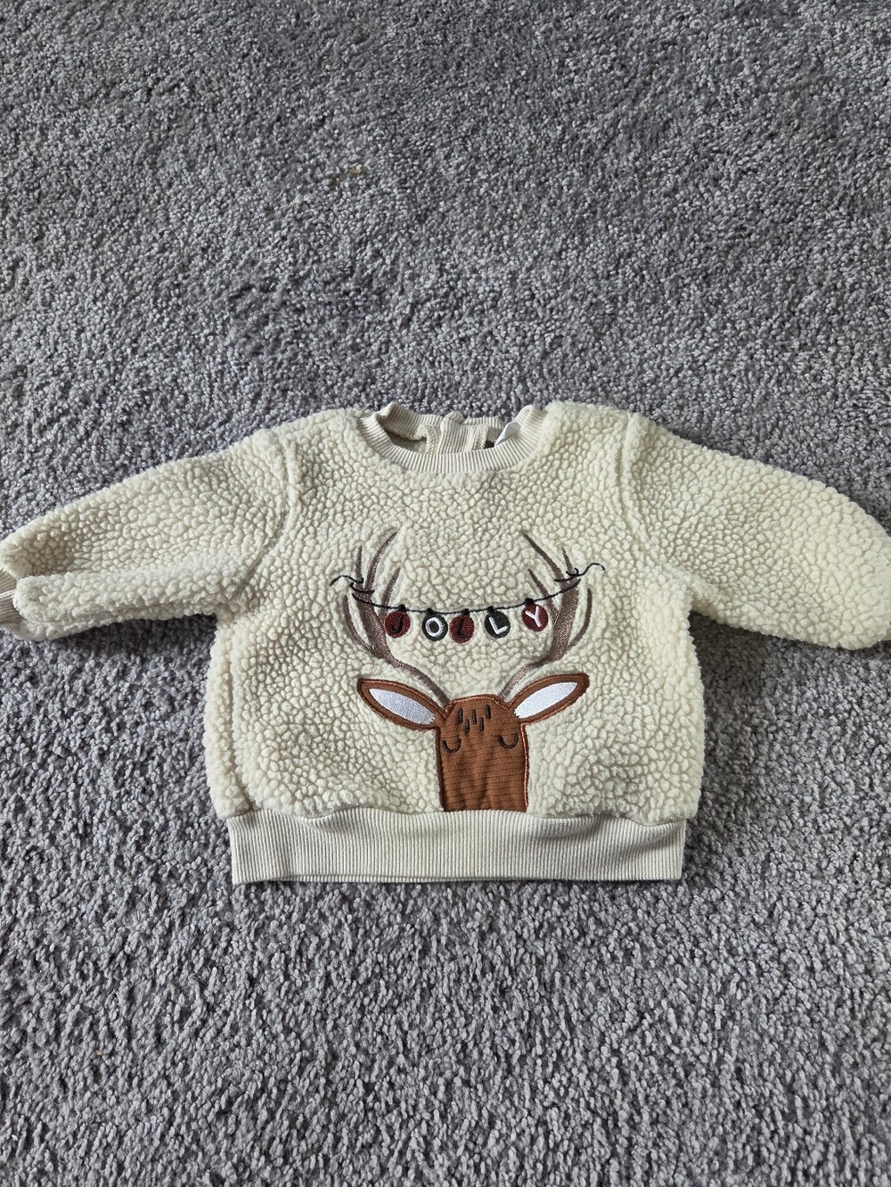 Cream Sherpa Kids Sweater with Deer Appliqué